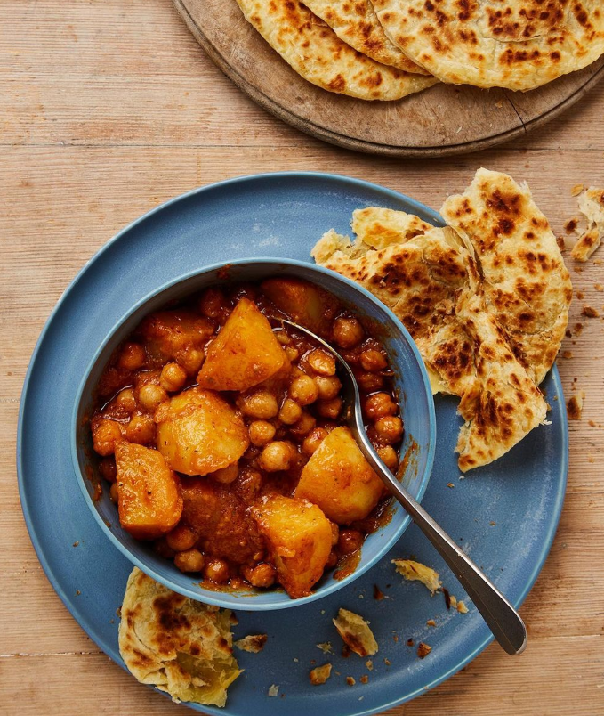 chickpea and potato curry with paratha